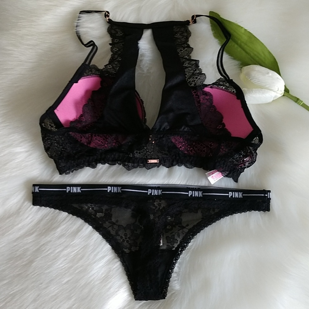 SET🌺Size 34B PINK VS DATE PUSH-UP BRA + THONG M - Picture 4 of 7
